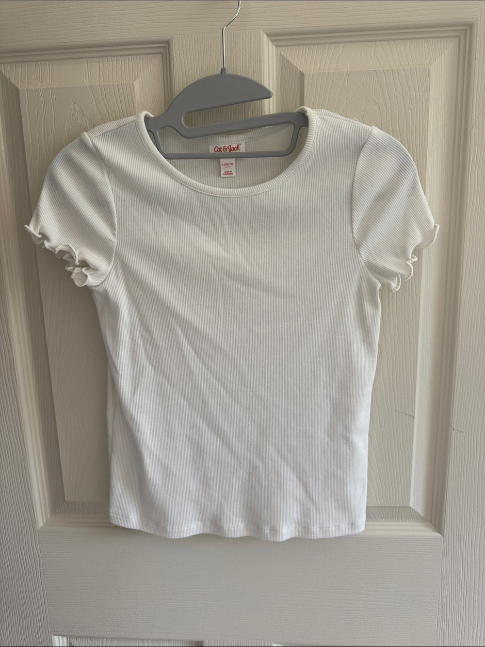 Cat & Jack White Ribbed Tee with Ruffle Sleeves